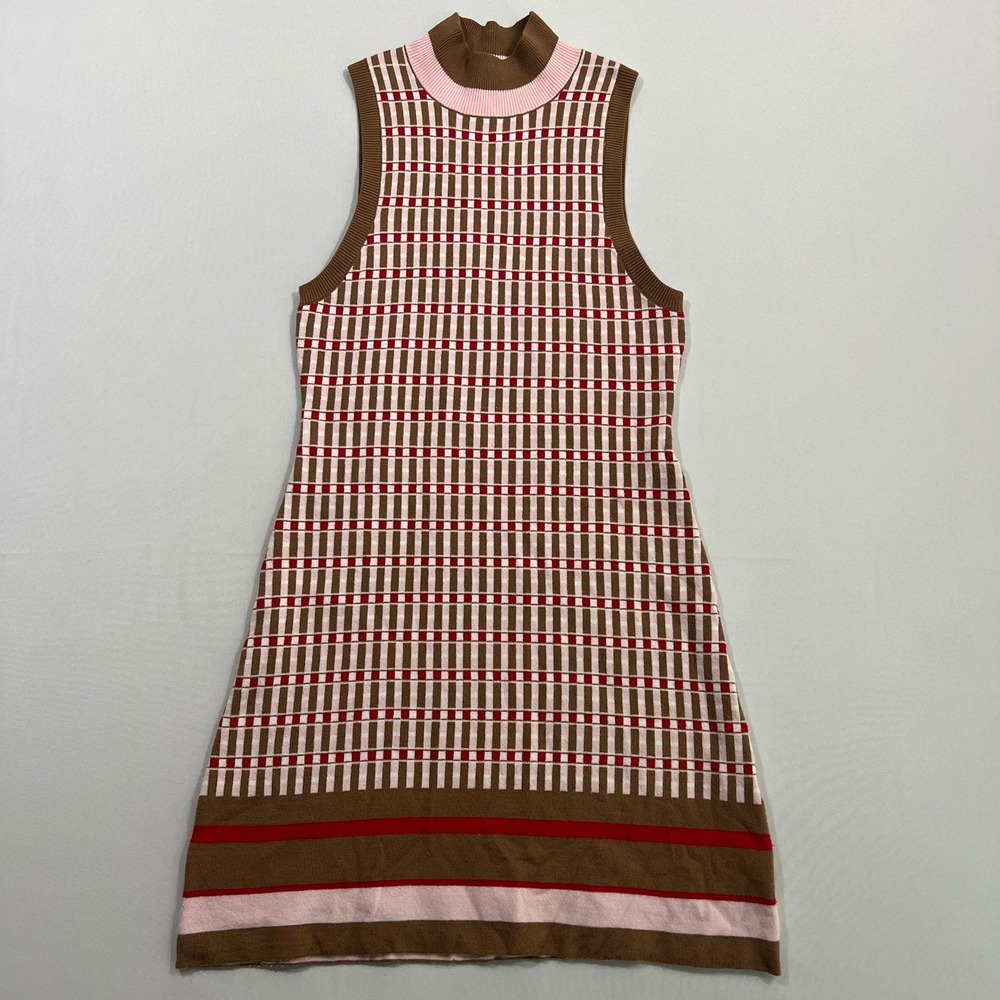 Anthropologie Maeve Mod Shift Dress Womens XS Pink Brown‎ Knit Mock Neck Mini